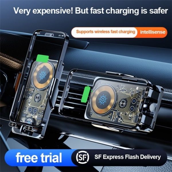 F18 With Infrared Sensor Phone Charging Aluminum Alloy Bracket Car Wireless Charger (Transparent Silver) - Image 2