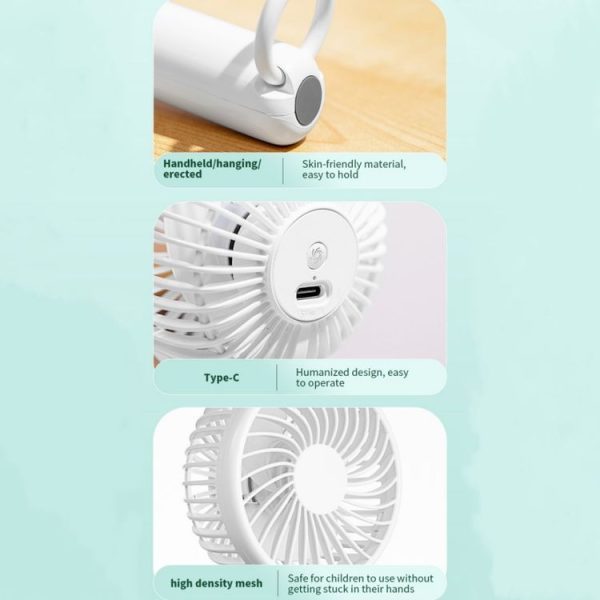 S13 Portable Summer Cooling Fan Hanging Buckle Mini 3 Wind Speed Handheld Fan (Baby Blue) - Image 9