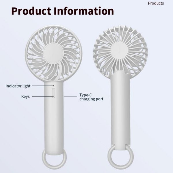 S3 3 Speed Low Noise Hanging Hole Desk Fan Portable Rechargeable Handheld Cooling Fan (White) - Image 8