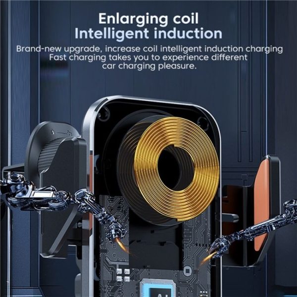 X16 Car Smart Sensor Phone Holder Magnetic Phone Mount Automatic Wireless Charger (Tarnish) - Image 4