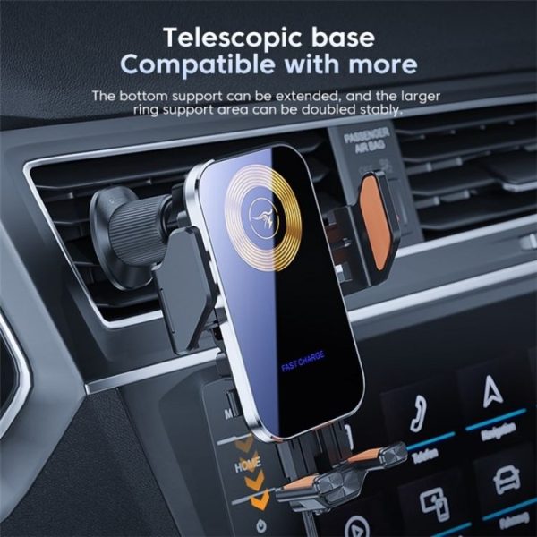 X15 Wireless Charger Mobile Phone Bracket Car Air Vent Cell Phone Mount Holder (Silver) - Image 6