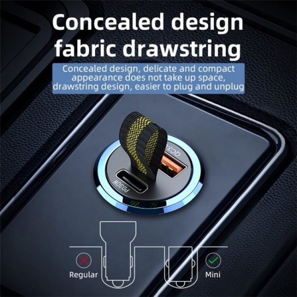 A1 QC 3.0+PD 30W Dual Car Charger Hidden Car Cigarette Lighter Phone Fast Charging Adapter - Image 3