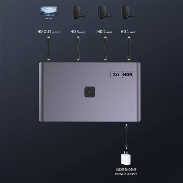 Q301 4K / 60hz HD Video Aluminum Alloy Adapter 3 Input 1 Output HDMI Switcher - Image 2
