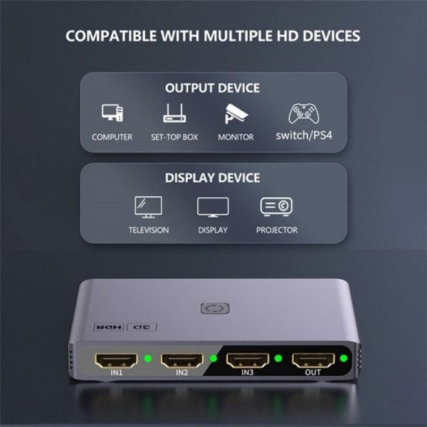 Q301 4K / 60hz HD Video Aluminum Alloy Adapter 3 Input 1 Output HDMI Switcher - Image 4