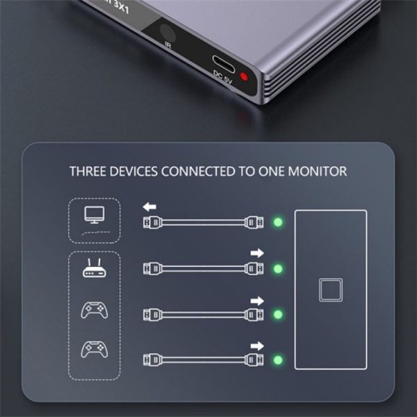 Q301 4K / 60hz HD Video Aluminum Alloy Adapter 3 Input 1 Output HDMI Switcher - Image 7