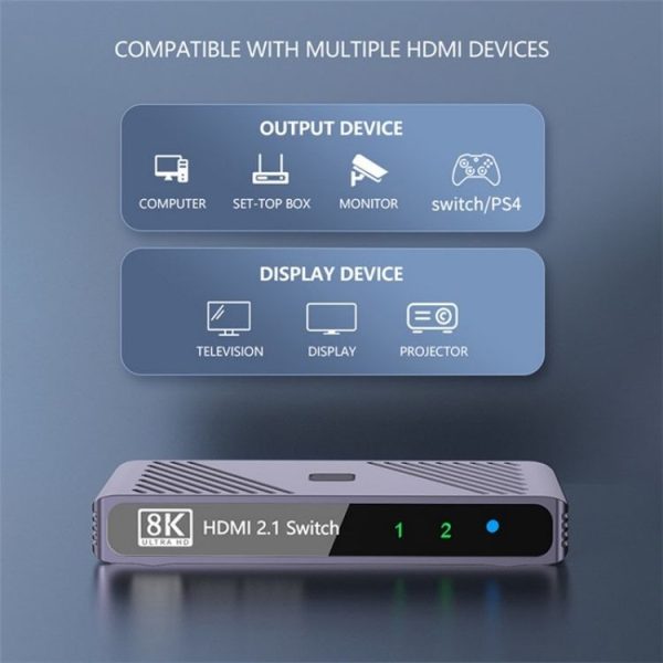 Q802 Aluminum Alloy 8K HD Video Splitter HDR 2 in 1 Out Mirror Screens Video Transfer Adapter - Image 5