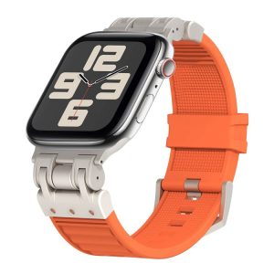 Apple Watch SE 2023 44mm Metal Mecha Plaid Silicone Watch Band (Orange)