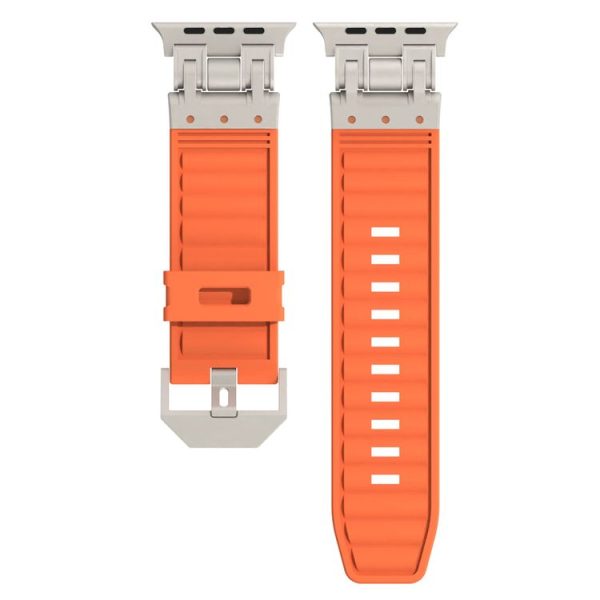 Apple Watch SE 2023 44mm Metal Mecha Plaid Silicone Watch Band (Orange) - Image 2