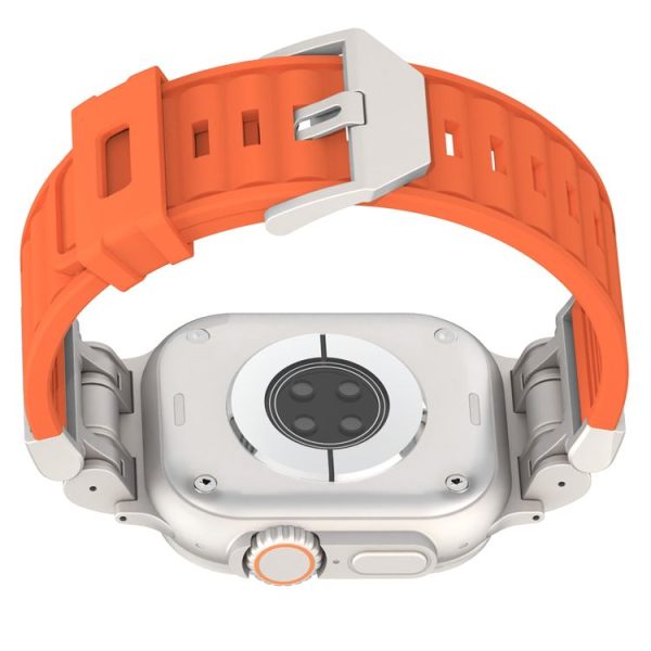 Apple Watch SE 2023 44mm Metal Mecha Plaid Silicone Watch Band (Orange) - Image 4