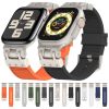 Apple Watch SE 2023 44mm Metal Mecha Plaid Silicone Watch Band (Orange) - Image 5