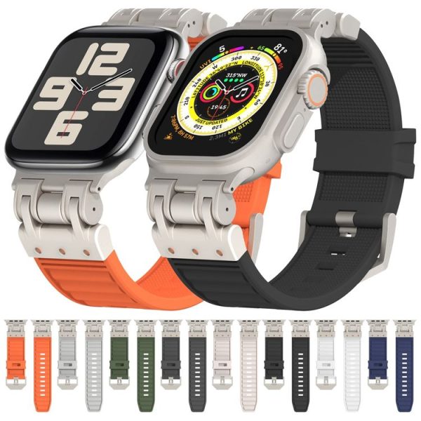 Apple Watch SE 2023 44mm Metal Mecha Plaid Silicone Watch Band (Orange) - Image 5