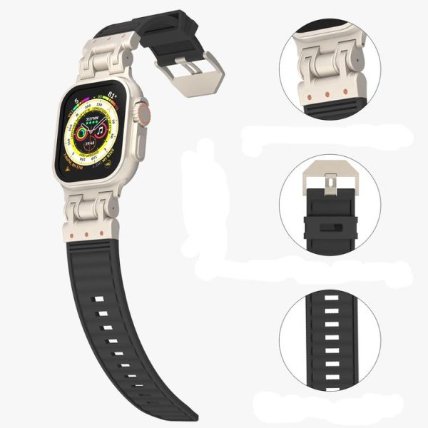 Apple Watch SE 2023 44mm Metal Mecha Plaid Silicone Watch Band (Orange) - Image 7