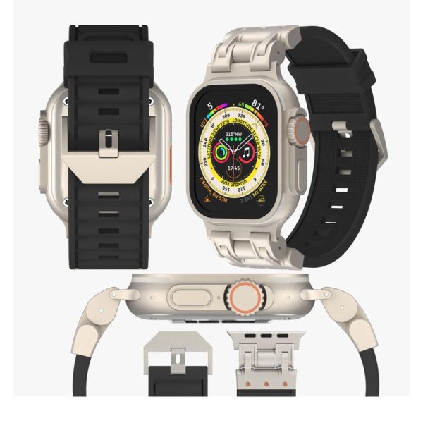 Apple Watch SE 2023 44mm Metal Mecha Plaid Silicone Watch Band (Orange) - Image 8