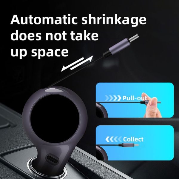 K2 With 60W Type-C Retractable Cable Type-C Port Phone Fast Charging Adapter Car Charger - Image 4