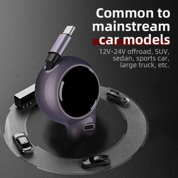 K2 With 60W Type-C Retractable Cable Type-C Port Phone Fast Charging Adapter Car Charger - Image 6