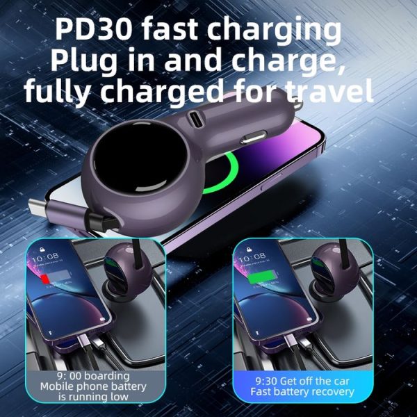 K2 With 60W Type-C Retractable Cable Type-C Port Phone Fast Charging Adapter Car Charger - Image 7