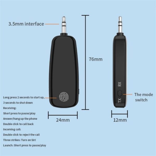 M03 Fingerprint Touch Stereo Aux Wireless Adapter Bluetooth 5.2 Audio Receiver Transmitter - Image 5