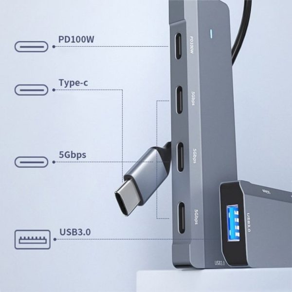 ADS-311C Support PD 100W Fast Charging Converter 5 Port Hub Type-C Hub Adapter - Image 3
