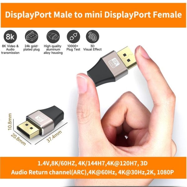 JUNSUNMAY 8K 60Hz Male Displayport to Female Mini Displayport Adapter DP Converter - Image 4