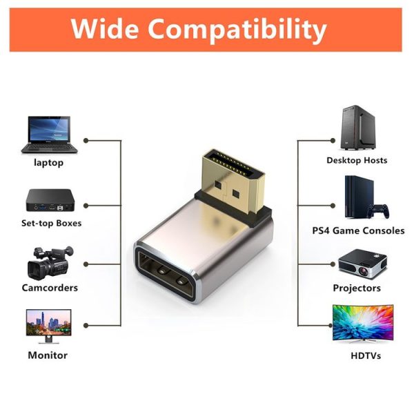 JUNSUNMAY 8K 60Hz PD1.4 Male Displayport to Female Displayport Adapter Converter, Angle: Up - Image 4