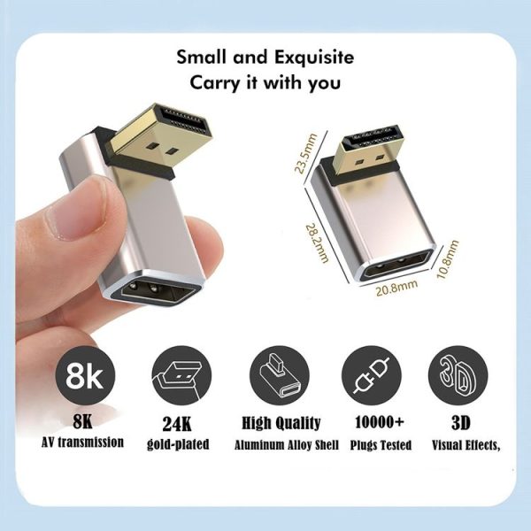 JUNSUNMAY 8K 60Hz PD1.4 Male Displayport to Female Displayport Adapter Converter, Angle: Up - Image 5