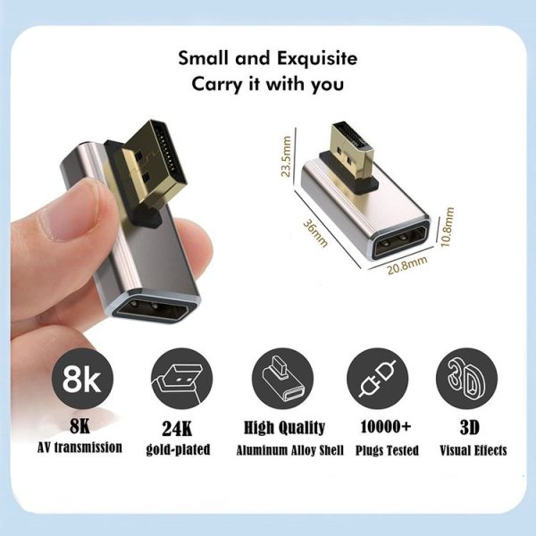 JUNSUNMAY 8K@60Hz PD1.4 Male Displayport to Female Displayport Adapter Converter, Style: A - Image 5