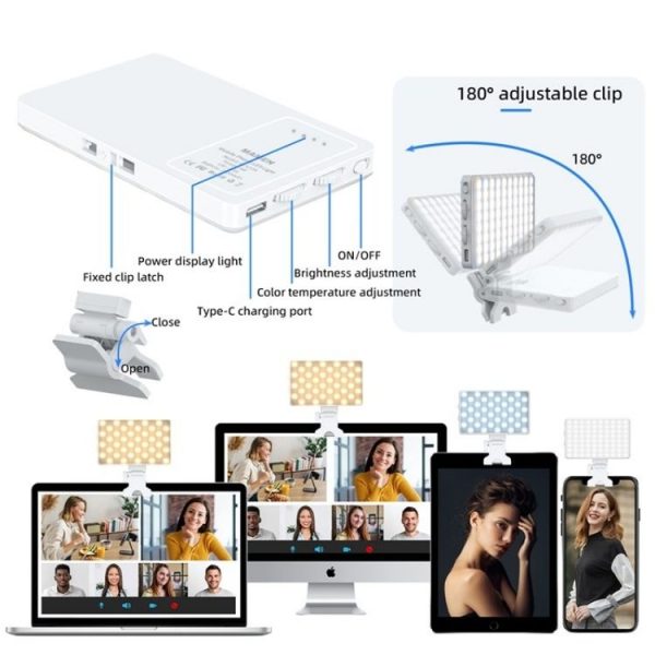 V12A Phone Laptop Video Conference Fill Lamp Portable Selfie Live Streaming LED Fill Light (Black) - Image 5