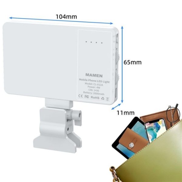 V12A Phone Laptop Video Conference Fill Lamp Portable Selfie Live Streaming LED Fill Light (Black) - Image 7