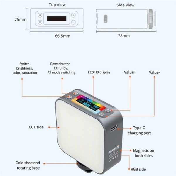 D01 Dimmable Photography LED Fill Light Portable Mini Camera Phone RGB Fill Light - Image 8