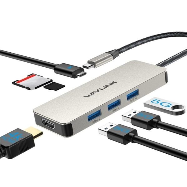 WAVLINK UHP3416 7-in-1 PD100W Charging SD / TF Card Reader 4K HD Type-C Docking Station (Black) - Image 3
