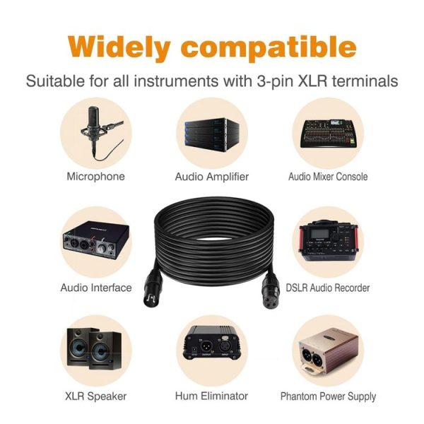 2m XLR Microphone Cable, 4.95 FT XLR Male to XLR Female Balanced 3 Pin Mic Cables, Black - Image 5
