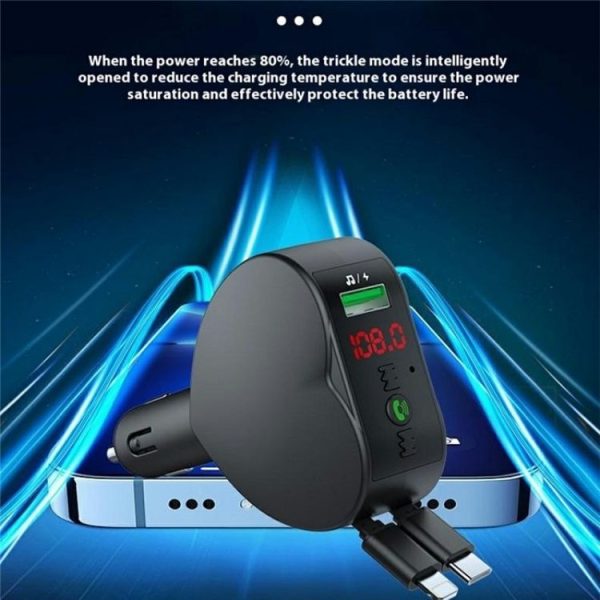 Y2 With Type-C Retractable Cables Car Bluetooth MP3 Player Hands-Free Call Adapter - Image 3