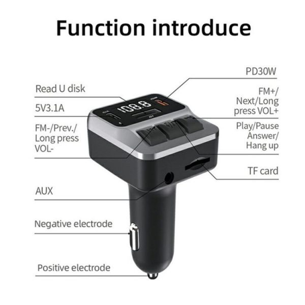 C65 Dual Type-C Port PD 30W Fast Charging Adapter Car Bluetooth FM Transmitter - Image 5