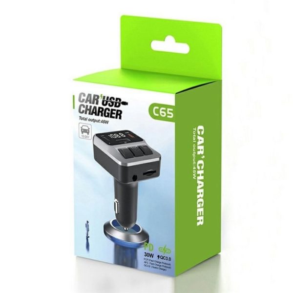 C65 Dual Type-C Port PD 30W Fast Charging Adapter Car Bluetooth FM Transmitter - Image 7