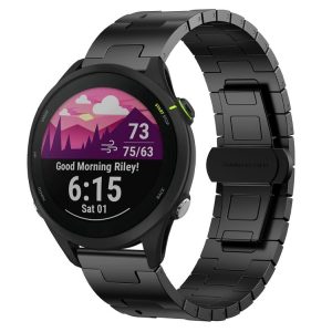 Garmin Forerunner 255 Music Titanium Alloy 22mm Metal Watch Band (Black)