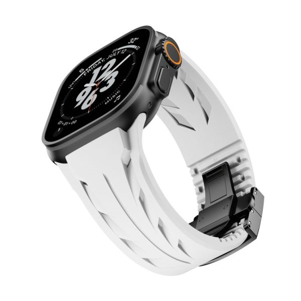 Apple Watch 44mm / 45mm / 46mm / 49mm Tailor Stainless Steel Black Butterfly Buckle Silicone Watch Band (White) - Image 2