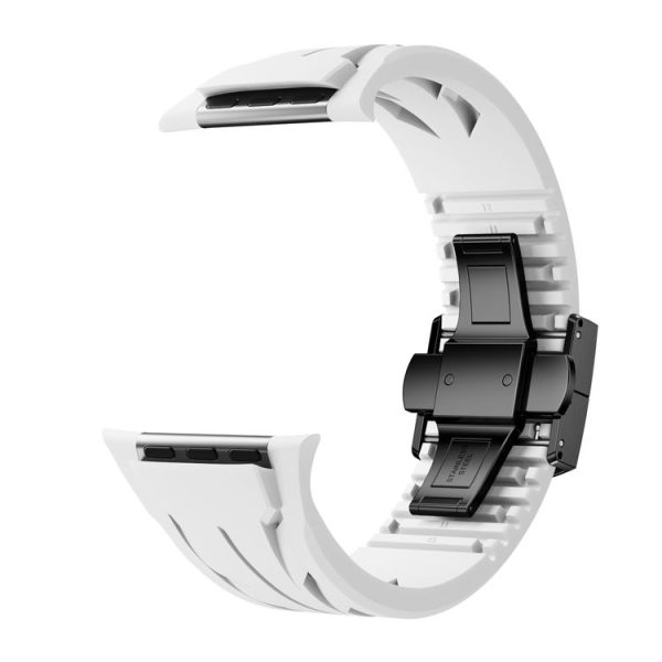 Apple Watch 44mm / 45mm / 46mm / 49mm Tailor Stainless Steel Black Butterfly Buckle Silicone Watch Band (White) - Image 4