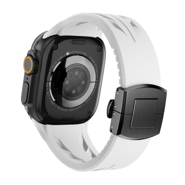 Apple Watch 44mm / 45mm / 46mm / 49mm Tailor Stainless Steel Black Butterfly Buckle Silicone Watch Band (White) - Image 5