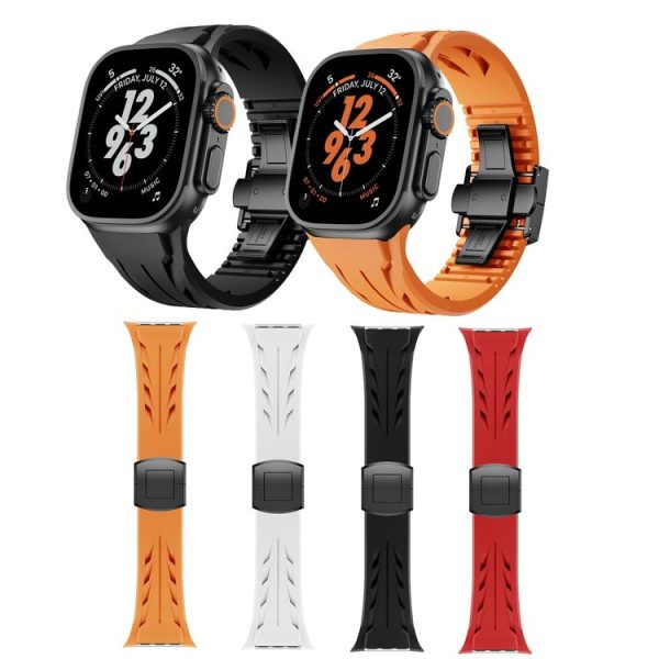 Apple Watch 44mm / 45mm / 46mm / 49mm Tailor Stainless Steel Black Butterfly Buckle Silicone Watch Band (White) - Image 6