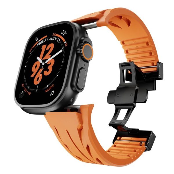 Apple Watch 44mm / 45mm / 46mm / 49mm Tailor Stainless Steel Black Butterfly Buckle Silicone Watch Band (White) - Image 9
