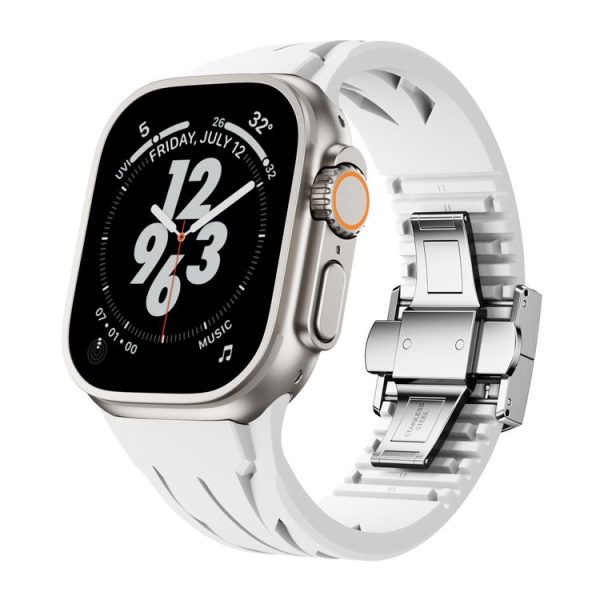 Apple Watch 44mm / 45mm / 46mm / 49mm Tailor Stainless Steel Silver Butterfly Buckle Silicone Watch Band (White)