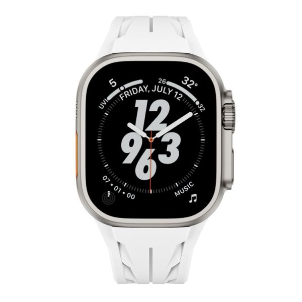 Apple Watch 44mm / 45mm / 46mm / 49mm Tailor Stainless Steel Silver Butterfly Buckle Silicone Watch Band (White) - Image 2