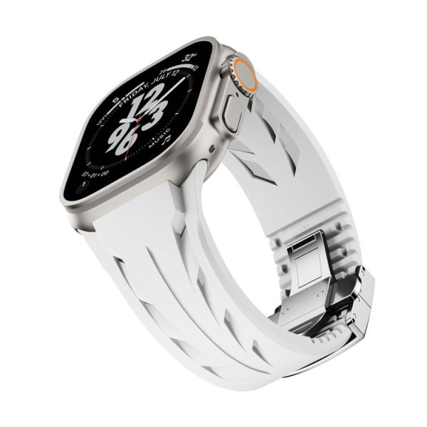 Apple Watch 44mm / 45mm / 46mm / 49mm Tailor Stainless Steel Silver Butterfly Buckle Silicone Watch Band (White) - Image 4