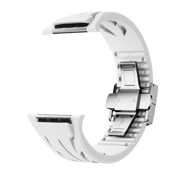 Apple Watch 44mm / 45mm / 46mm / 49mm Tailor Stainless Steel Silver Butterfly Buckle Silicone Watch Band (White) - Image 5