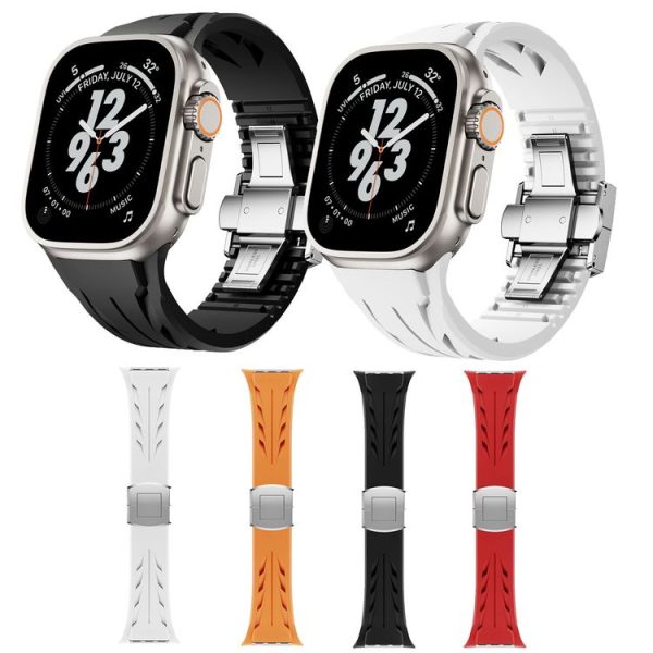 Apple Watch 44mm / 45mm / 46mm / 49mm Tailor Stainless Steel Silver Butterfly Buckle Silicone Watch Band (White) - Image 6