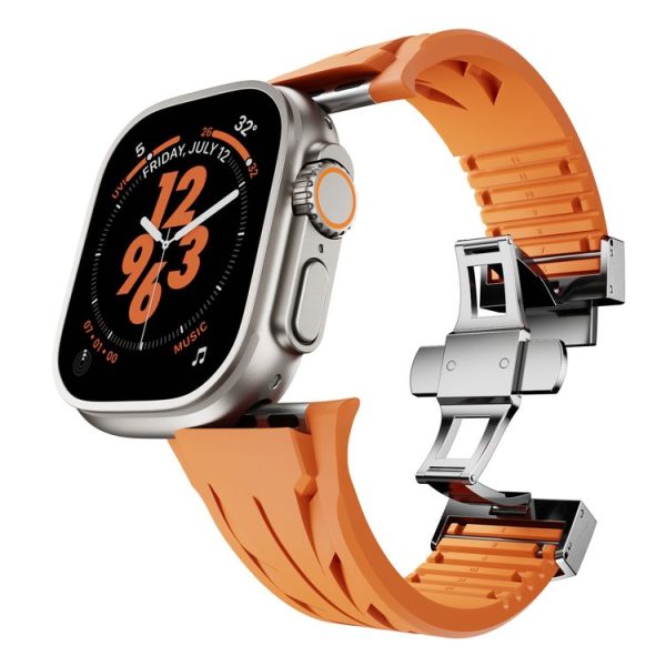 Apple Watch 44mm / 45mm / 46mm / 49mm Tailor Stainless Steel Silver Butterfly Buckle Silicone Watch Band (White) - Image 9