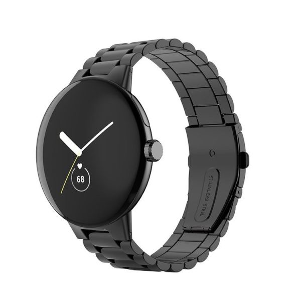 Google Pixel Watch 3 45mm Three Beads Stainless Steel Folding Buckle Integrated Watch Band (Black)