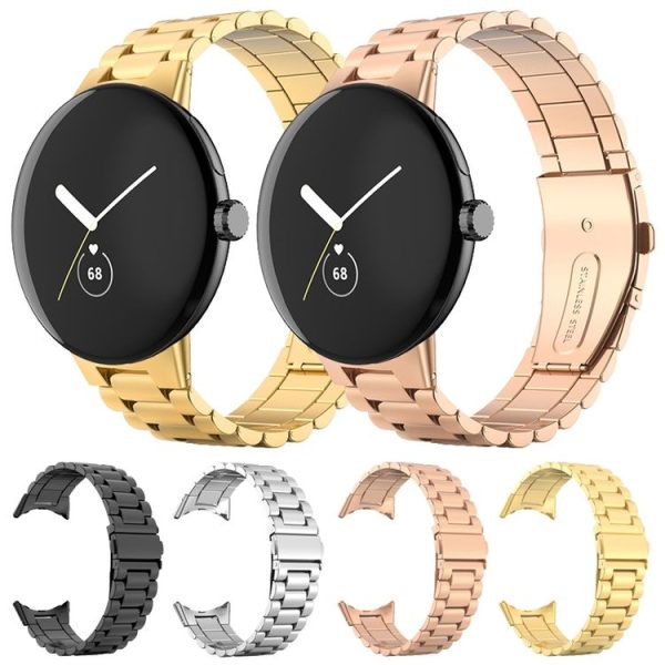 Google Pixel Watch 3 45mm Three Beads Stainless Steel Folding Buckle Integrated Watch Band (Black) - Image 4