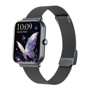 KM66 1.75 inch Color Screen Smart Watch Milan Steel Strap, Support Bluetooth Call (Black)