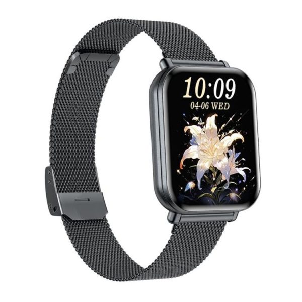 KM66 1.75 inch Color Screen Smart Watch Milan Steel Strap, Support Bluetooth Call (Black) - Image 2